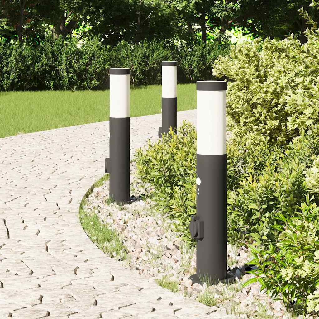 Bollard Lights with Sensor&Outlet 3pcs 50 cm Stainless Steel IP44