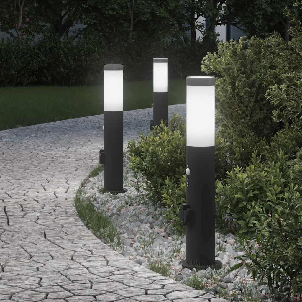 Bollard Lights with Sensor&Outlet 3pcs 50 cm Stainless Steel IP44