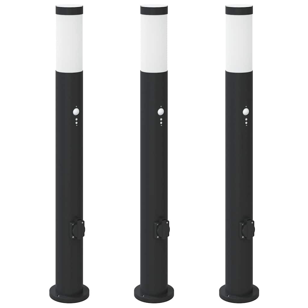 Bollard Lights with Sensor&Outlet 3pcs 80 cm Stainless Steel IP44
