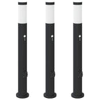 Bollard Lights with Sensor&Outlet 3pcs 80 cm Stainless Steel IP44