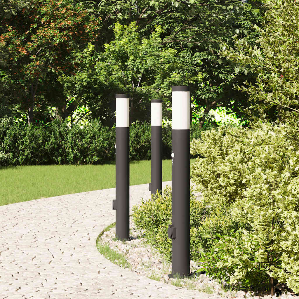 Bollard Lights with Sensor&Outlet 3pcs 80 cm Stainless Steel IP44