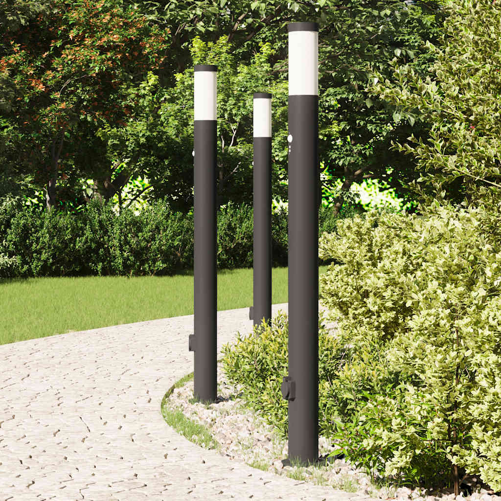 Bollard Lights with Sensor&Outlet 3pcs 110 cm Stainless Steel IP44