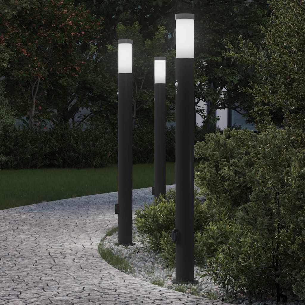 Bollard Lights with Sensor&Outlet 3pcs 110 cm Stainless Steel IP44