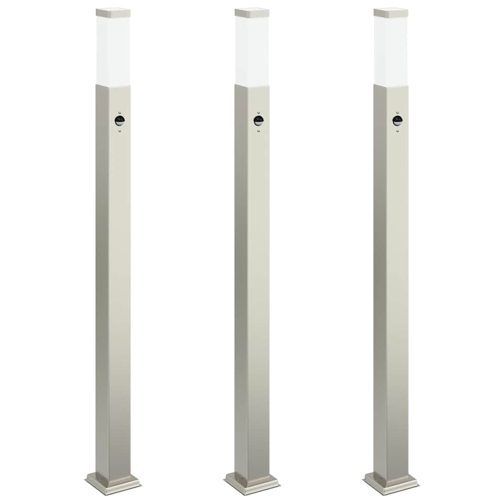 Bollard Lights with Sensor 3 pcs 110 cm Stainless Steel IP44