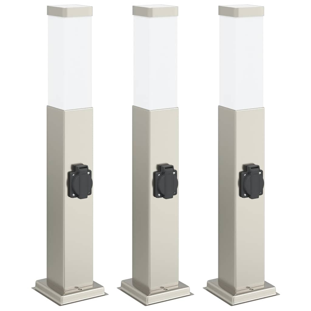 Bollard Lights with Outlet 3 pcs 50 cm Stainless Steel IP44