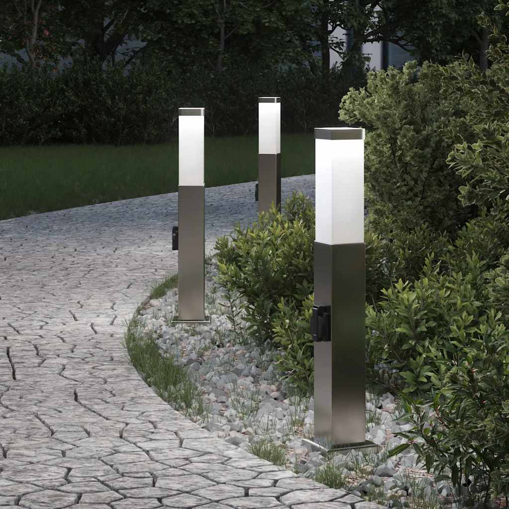 Bollard Lights with Outlet 3 pcs 50 cm Stainless Steel IP44