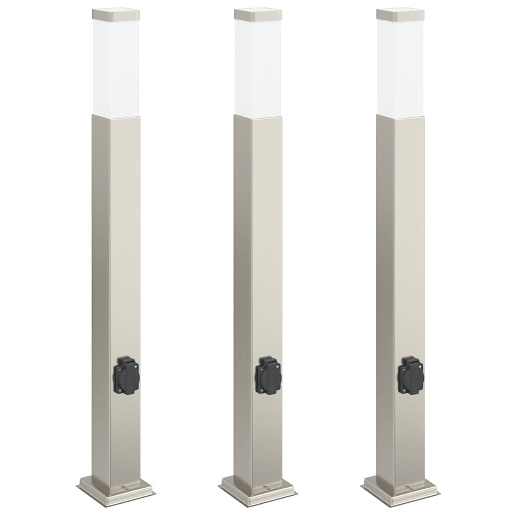 Bollard Lights with Outlet 3 pcs 80 cm Stainless Steel IP44