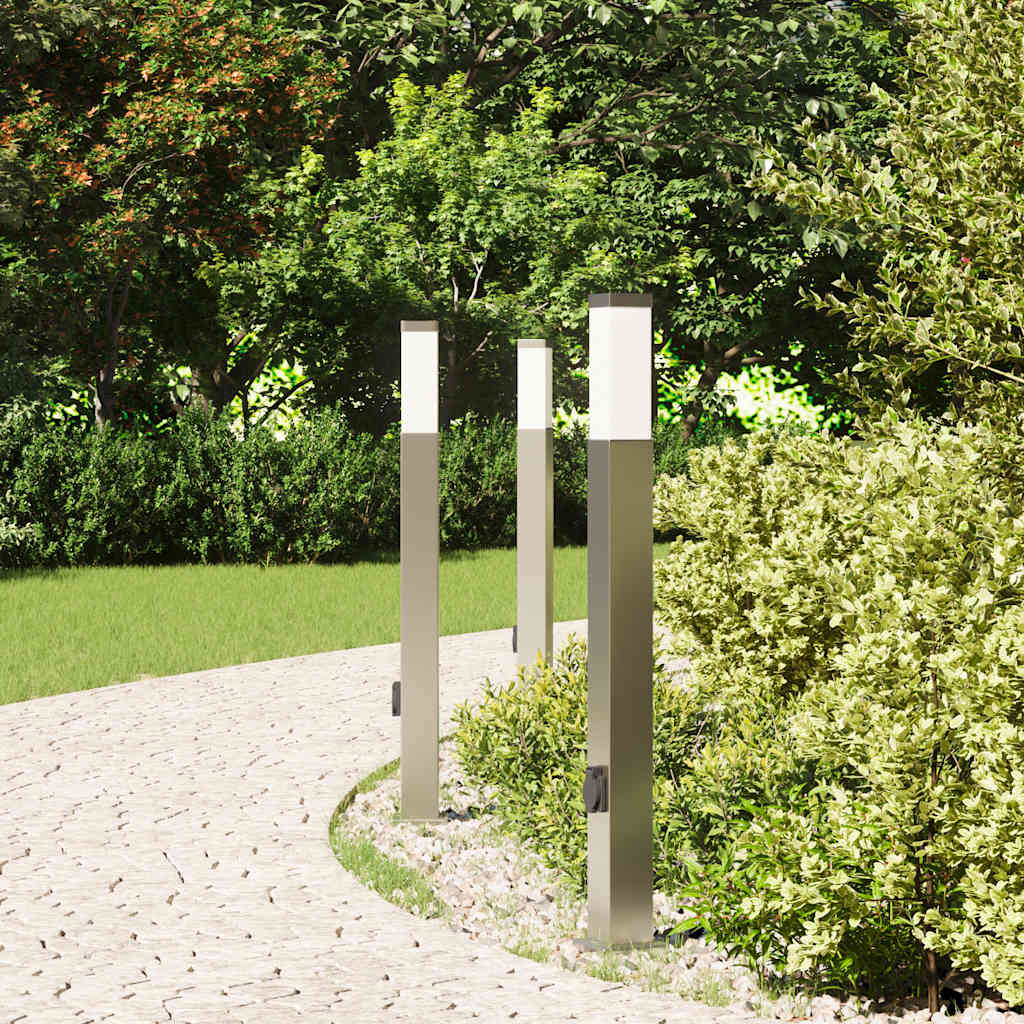 Bollard Lights with Outlet 3 pcs 80 cm Stainless Steel IP44
