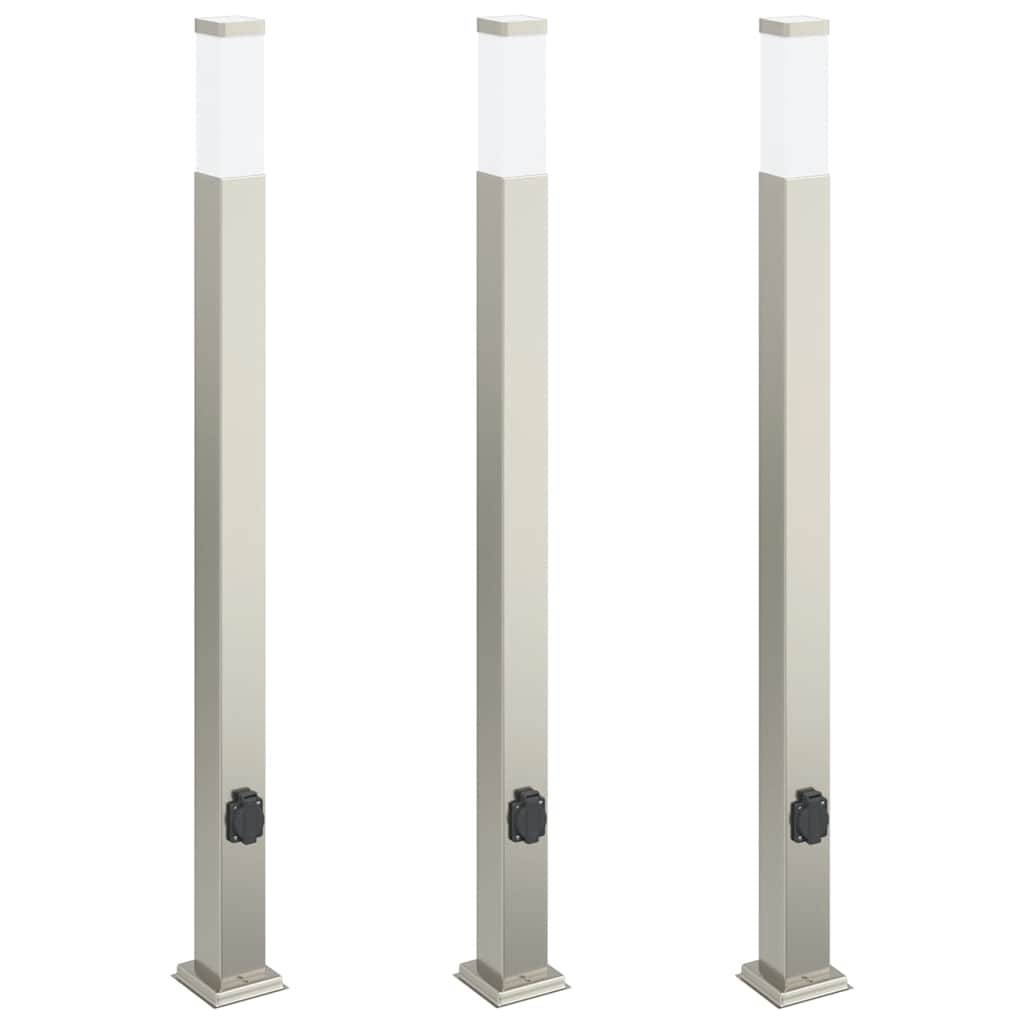 Bollard Lights with Outlet 3 pcs 110 cm Stainless Steel IP44