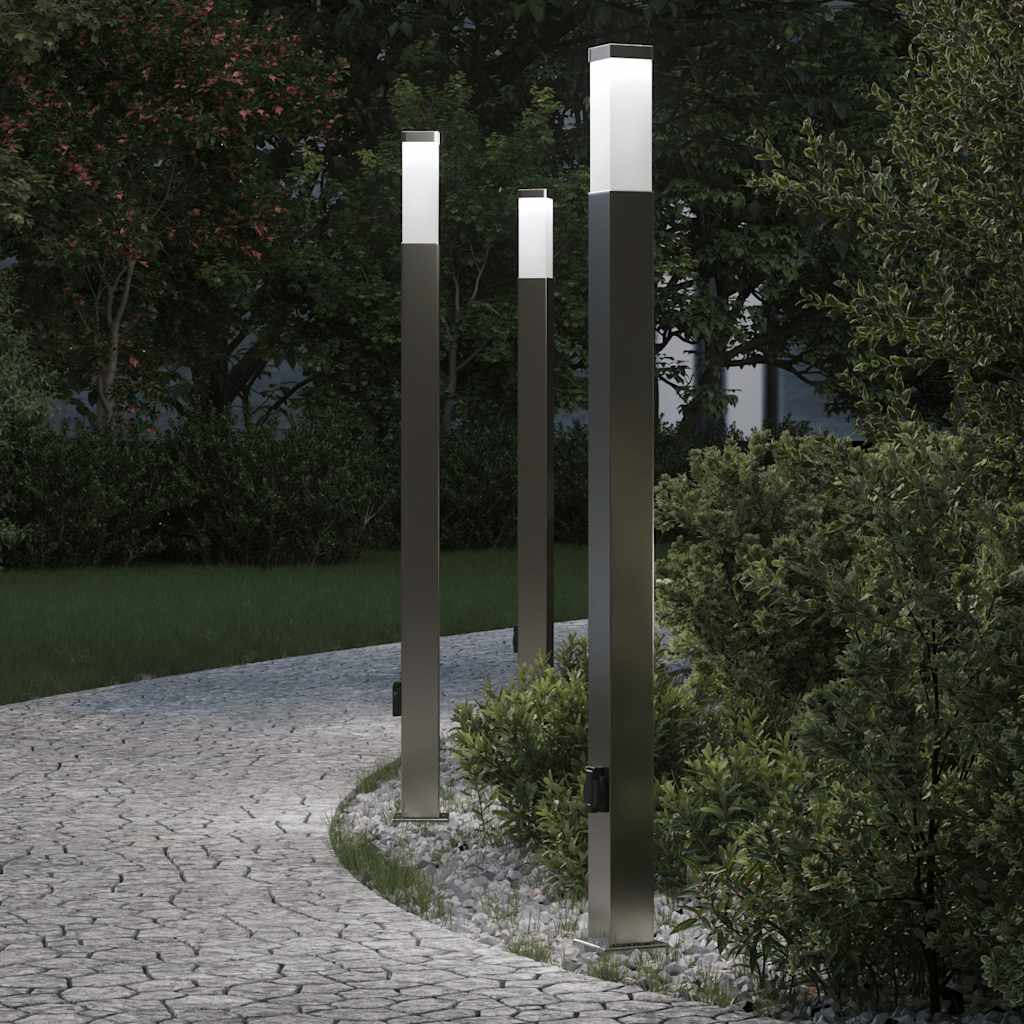 Bollard Lights with Outlet 3 pcs 110 cm Stainless Steel IP44