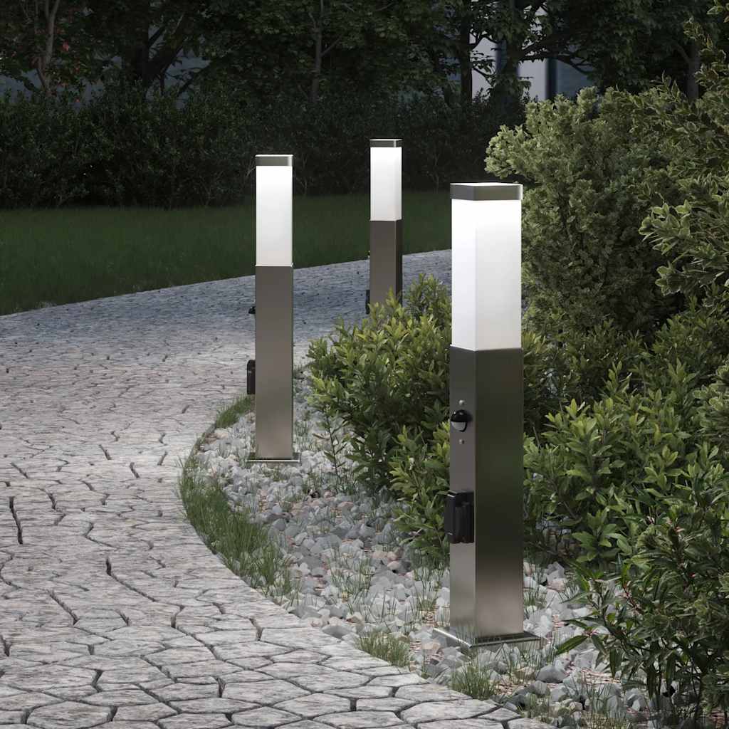 Bollard Lights with Sensor&Outlet 3 pcs 50 cm Stainless Steel IP44
