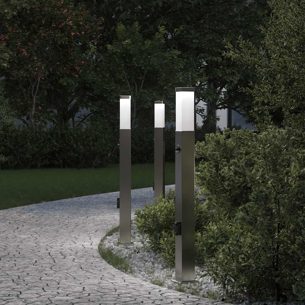 Bollard Lights with Sensor&Outlet 3 pcs 80 cm Stainless Steel IP44