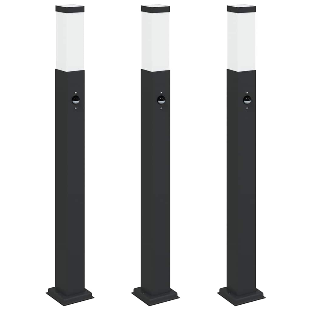 Bollard Lights with Sensor 3 pcs 80 cm Black IP44