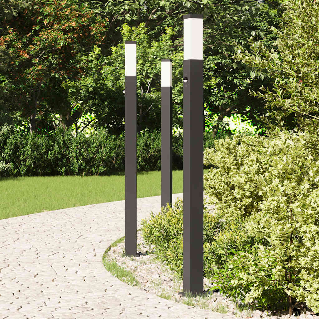 Bollard Lights with Sensor 3 pcs 110 cm Black IP44