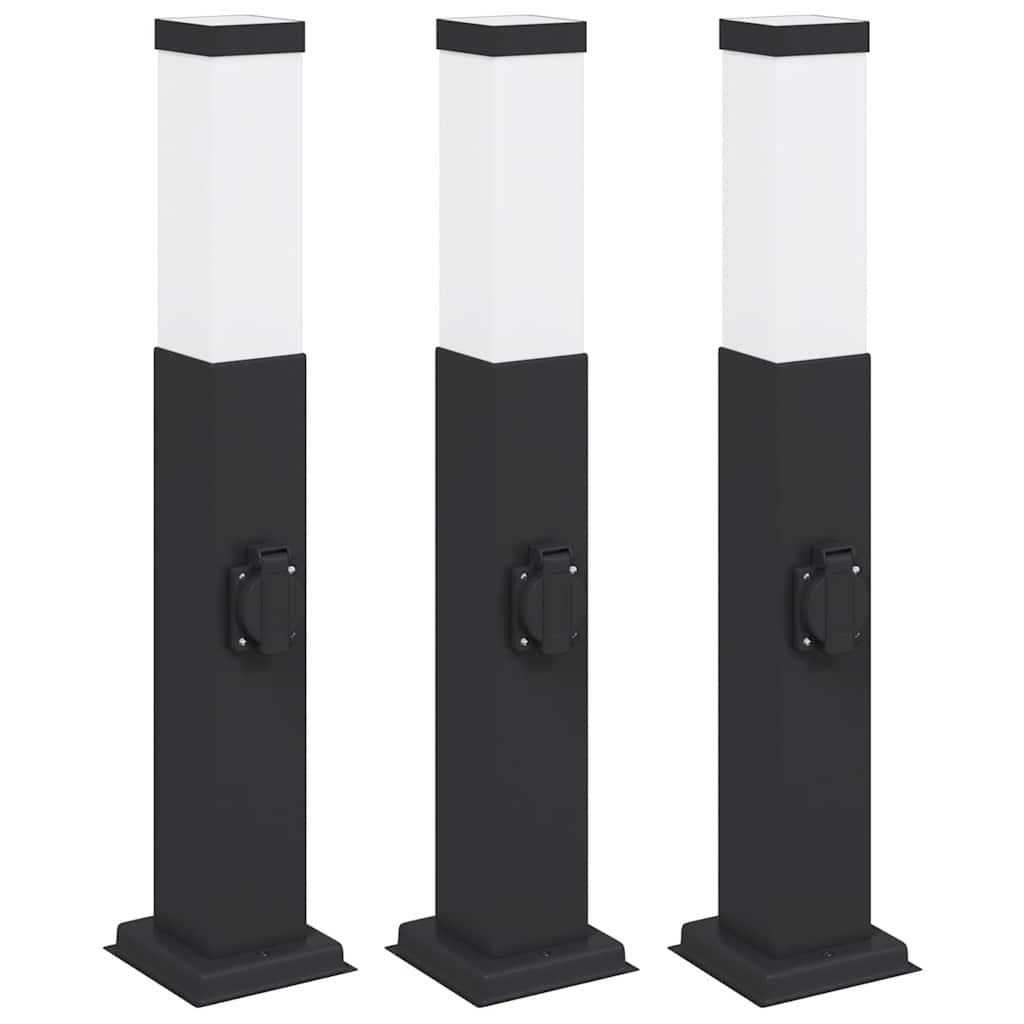 Bollard Lights with Outlet 3 pcs 50 cm Black IP44