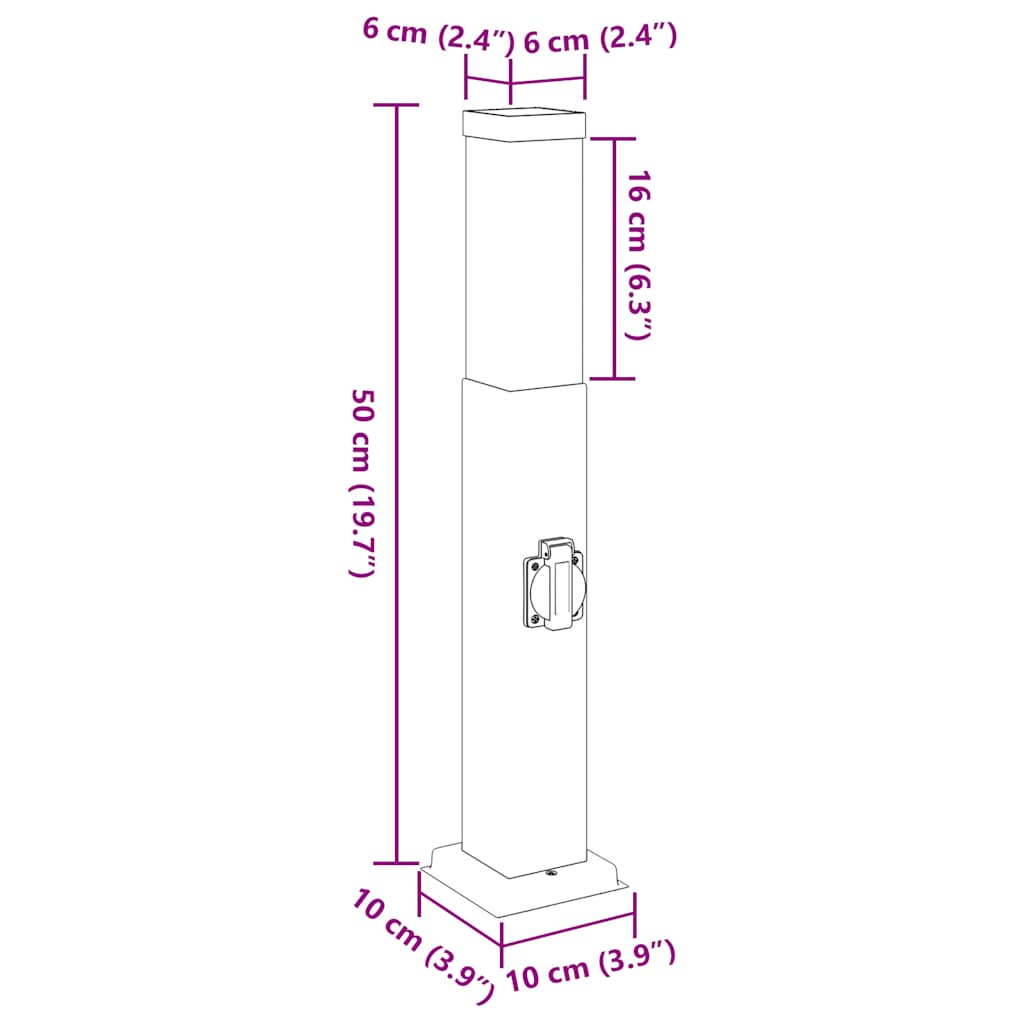 Bollard Lights with Outlet 3 pcs 50 cm Black IP44