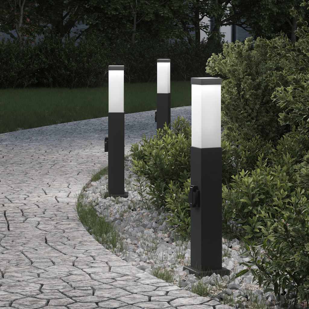 Bollard Lights with Outlet 3 pcs 50 cm Black IP44