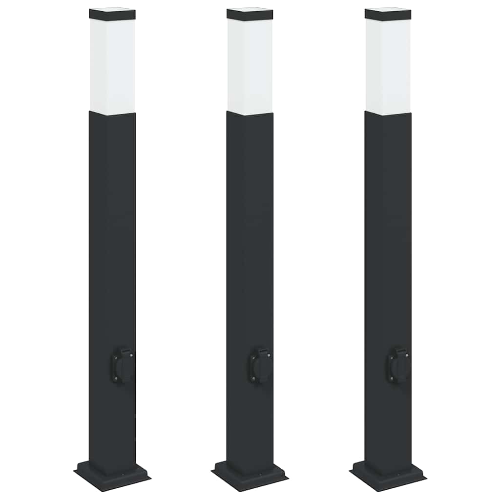 Bollard Lights with Outlet 3 pcs 80 cm Black IP44
