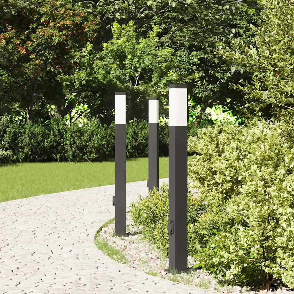 Bollard Lights with Outlet 3 pcs 80 cm Black IP44