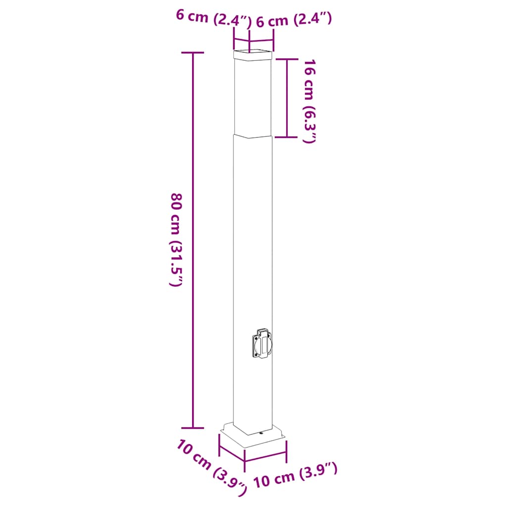 Bollard Lights with Outlet 3 pcs 80 cm Black IP44