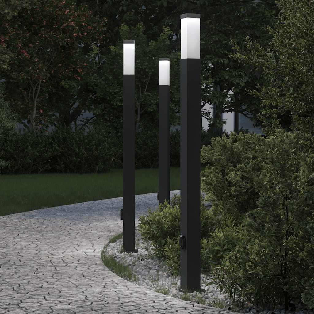 Bollard Lights with Outlet 3 pcs 110 cm Black IP44