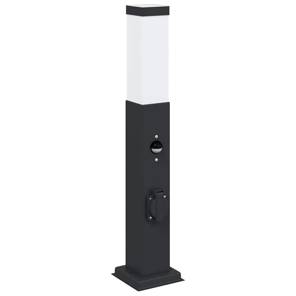 Bollard Lights with Sensor&Outlet 3 pcs 50 cm Black IP44