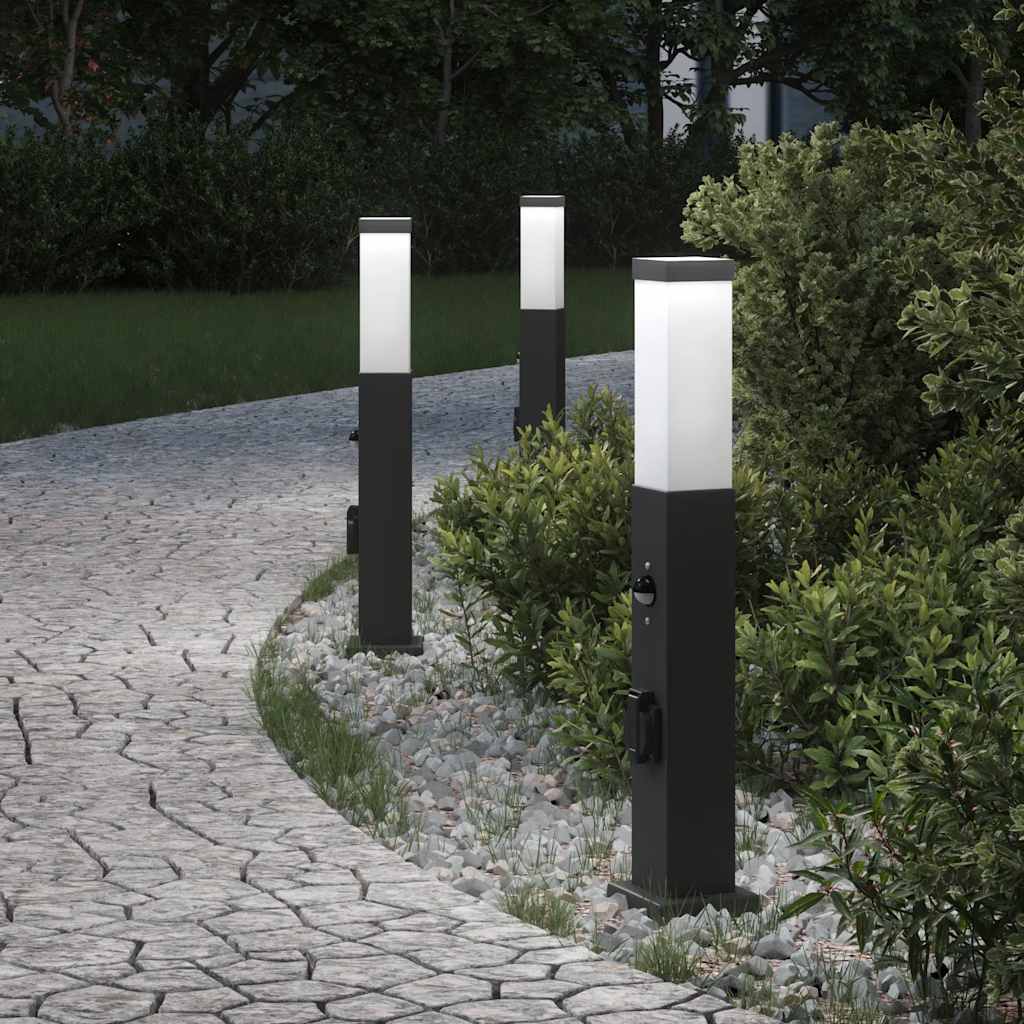 Bollard Lights with Sensor&Outlet 3 pcs 50 cm Black IP44