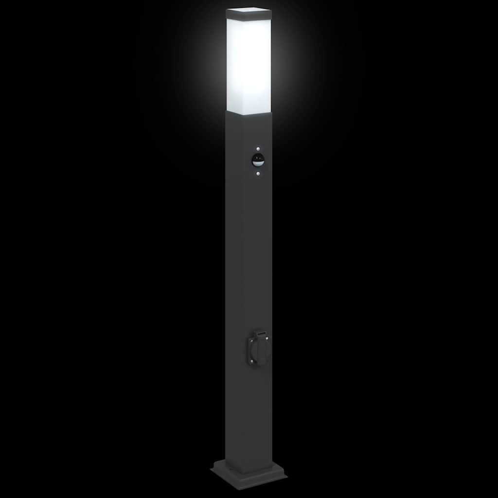 Bollard Light with Sensor&Outlet 80 cm Black IP44