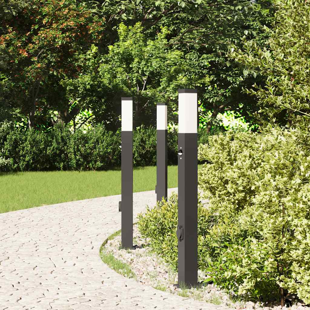 Bollard Lights with Sensor&Outlet 3 pcs 80 cm Black IP44