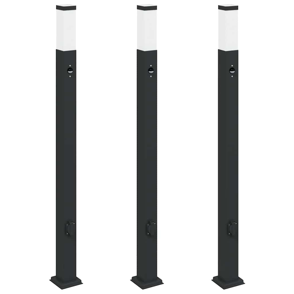 Bollard Lights with Sensor&Outlet 3 pcs 110 cm Black IP44