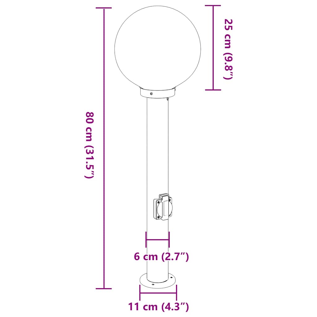 Bollard Light with Outlet 80 cm Stainless Steel IP44