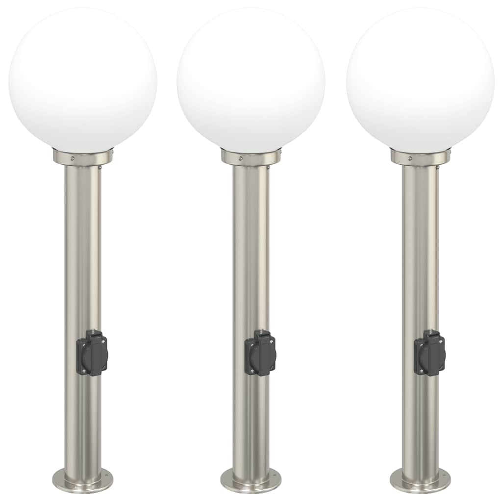 Bollard Lights with Outlet 3 pcs 80 cm Stainless Steel IP44