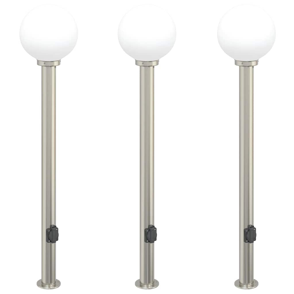 Bollard Lights with Outlet 3 pcs 120 cm Stainless Steel IP44