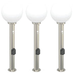 Bollard Lights with Sensor&Outlet 3 pcs 80 cm Stainless Steel IP44
