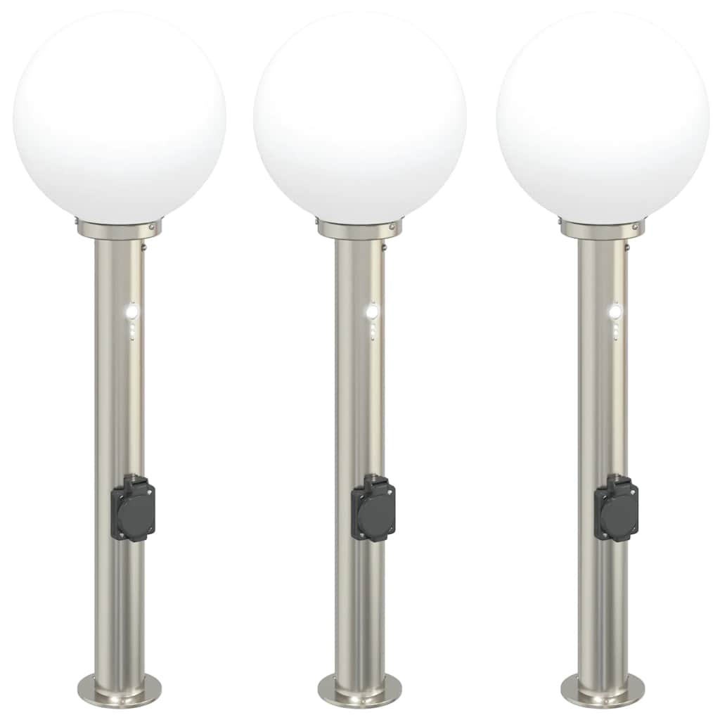 Bollard Lights with Sensor&Outlet 3 pcs 80 cm Stainless Steel IP44