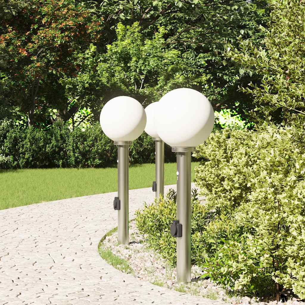 Bollard Lights with Sensor&Outlet 3 pcs 80 cm Stainless Steel IP44
