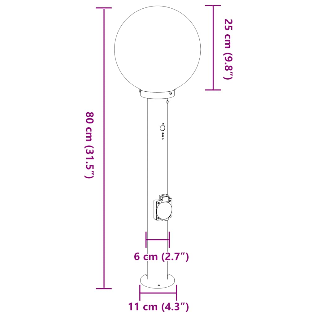 Bollard Lights with Sensor&Outlet 3 pcs 80 cm Stainless Steel IP44