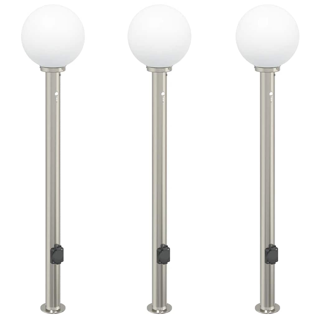 Bollard Lights with Sensor&Outlet 3 pcs 120 cm Stainless Steel IP44