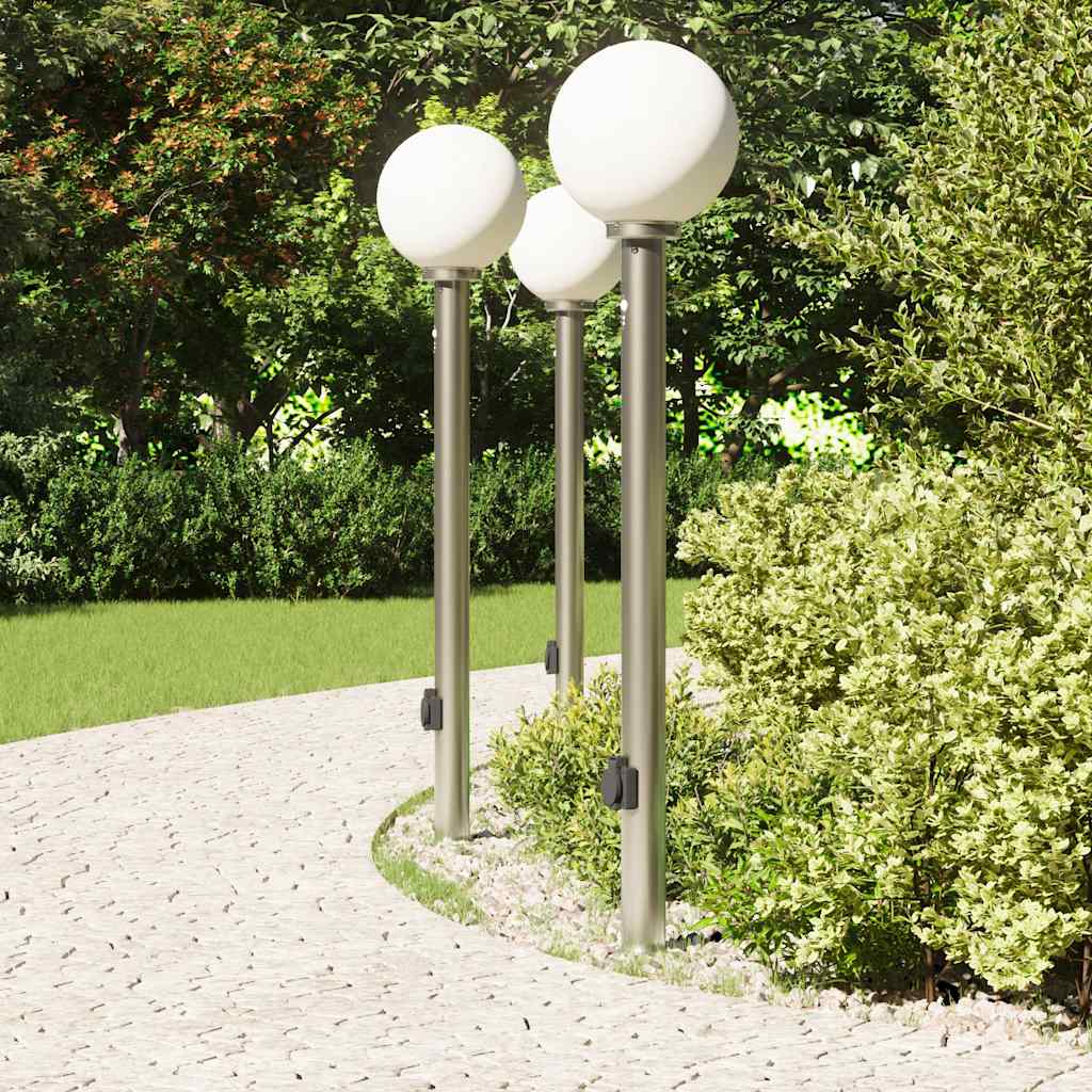 Bollard Lights with Sensor&Outlet 3 pcs 120 cm Stainless Steel IP44