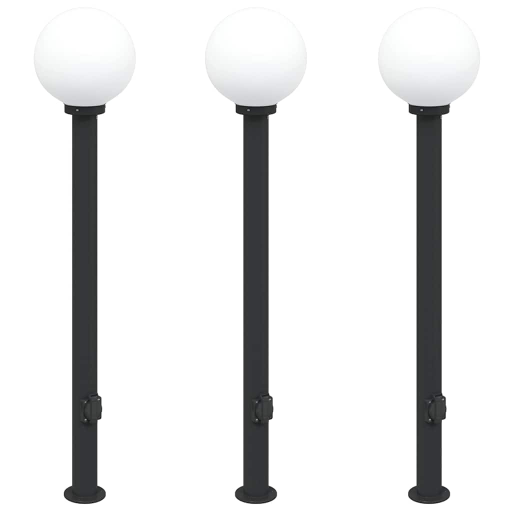Bollard Lights with Outlet 3 pcs 120 cm Black IP44