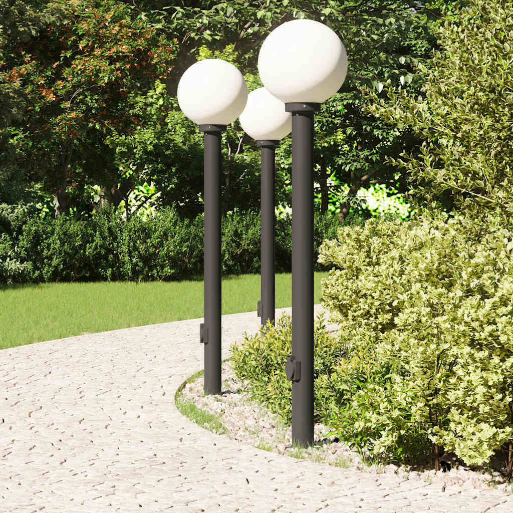 Bollard Lights with Outlet 3 pcs 120 cm Black IP44