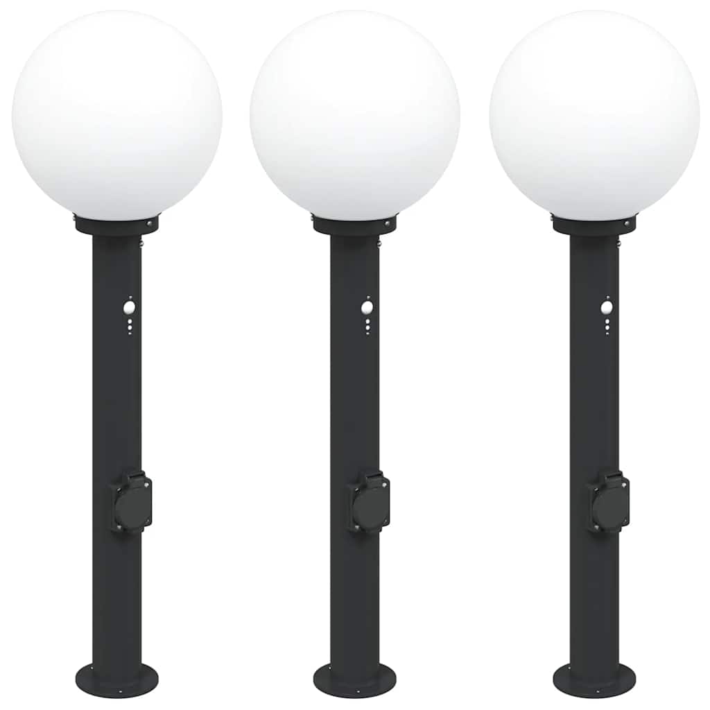 Bollard Lights with Sensor&Outlet 3 pcs 80 cm Black IP44