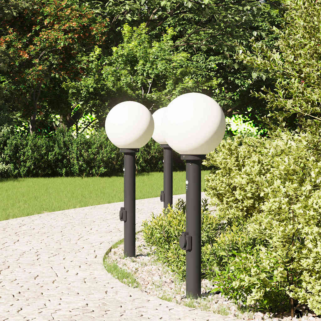 Bollard Lights with Sensor&Outlet 3 pcs 80 cm Black IP44
