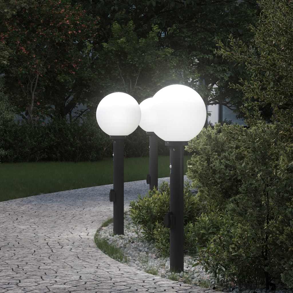 Bollard Lights with Sensor&Outlet 3 pcs 80 cm Black IP44