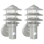 Outdoor Wall Lights with Sensors 2pcs Silver Stainless Steel