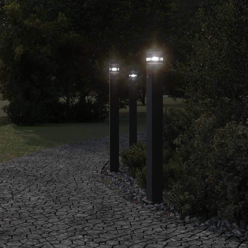Outdoor Floor Lamps with Sensors 3pcs Black 110 cm Aluminium