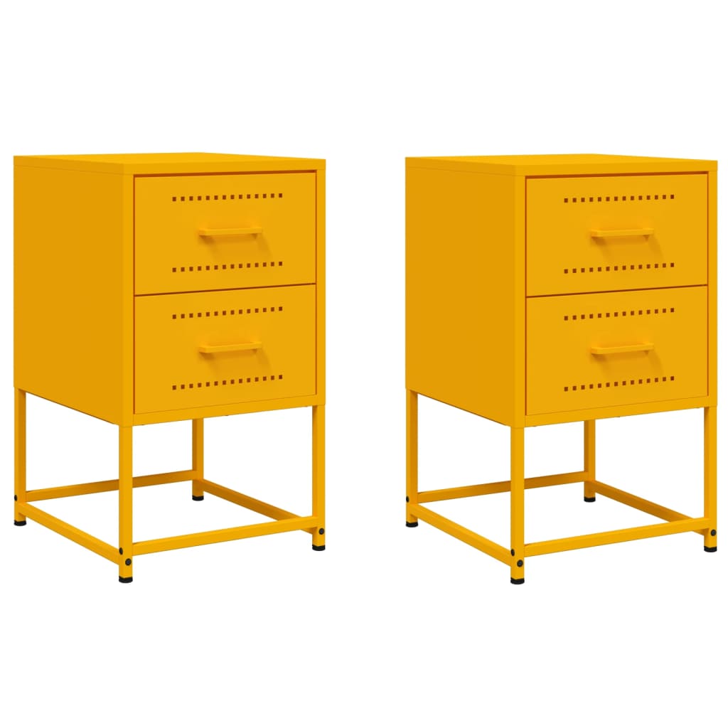 Bedside Cabinets 2 pcs Mustard Yellow 36x39x60.5 cm Steel