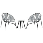 Garden Chair Set 3 pcs Black and Light Grey Poly Rattan