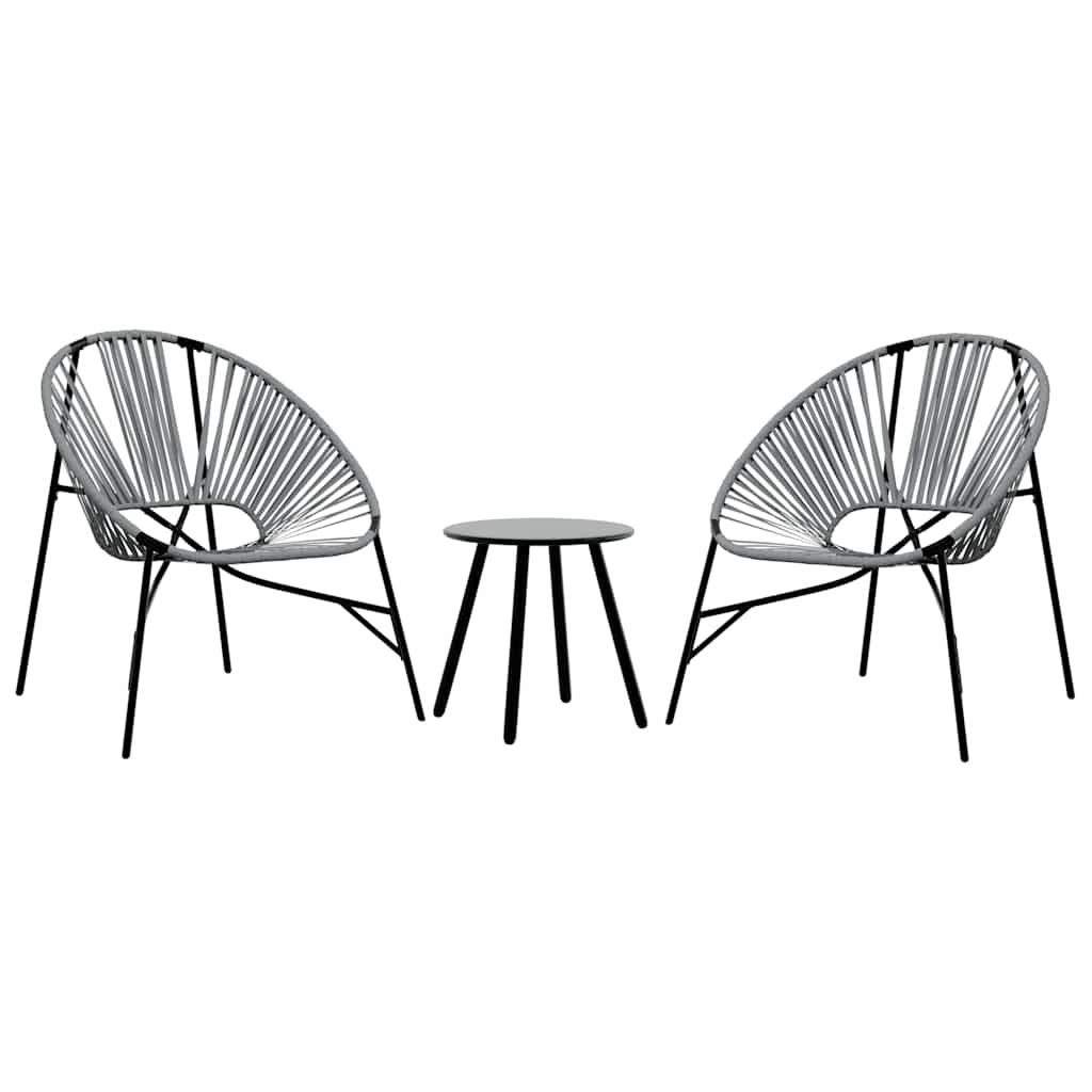 Garden Chair Set 3 pcs Black and Light Grey Poly Rattan