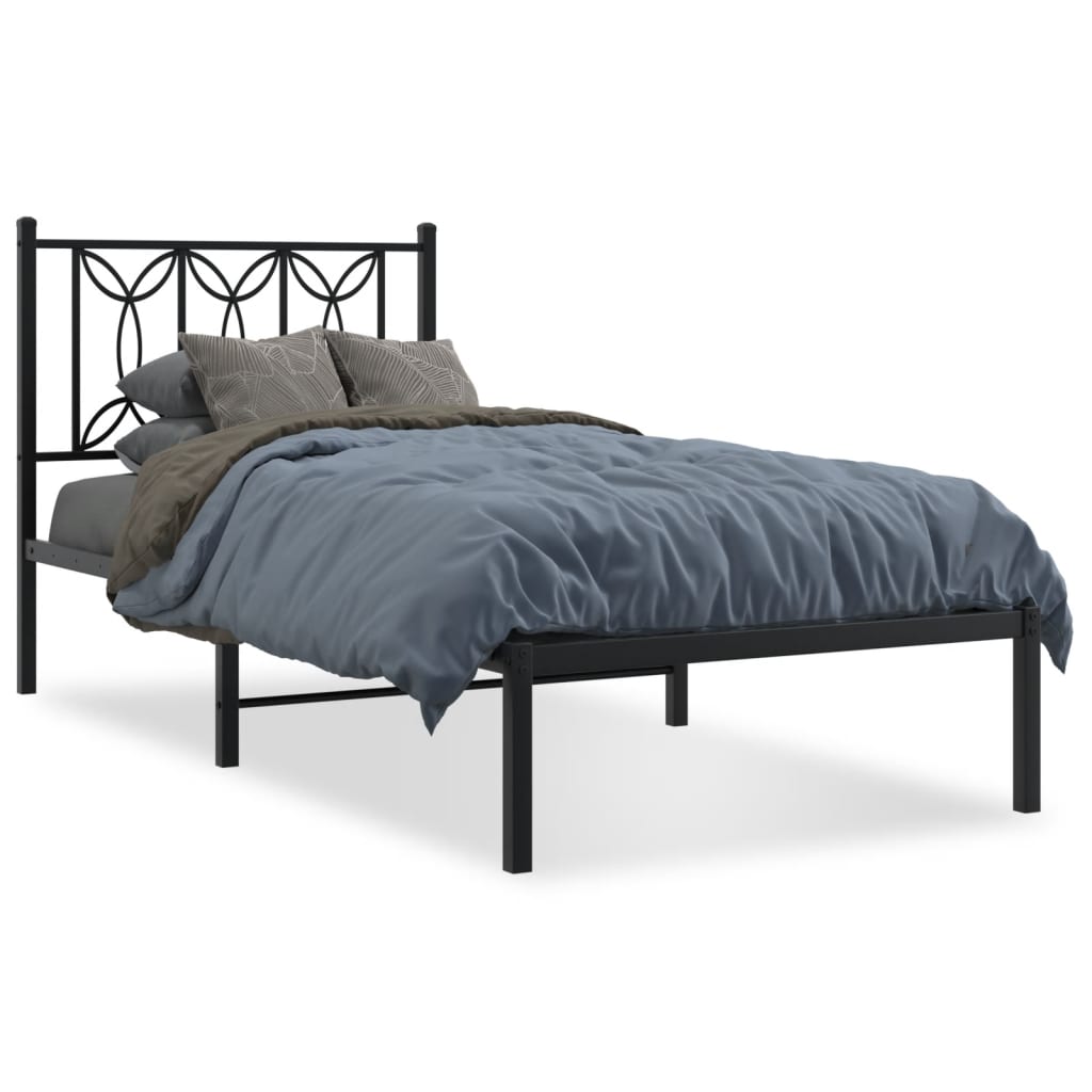 Metal Bed Frame without Mattress with Headboard Black 75x190cm